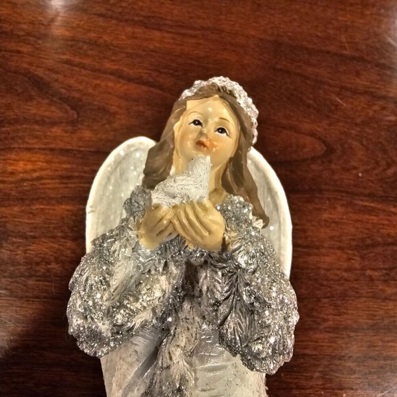 Vintage Transpac Silver Glitter Angel Figurine Handcrafted Resin Holiday Décor - Picture 3 of 8